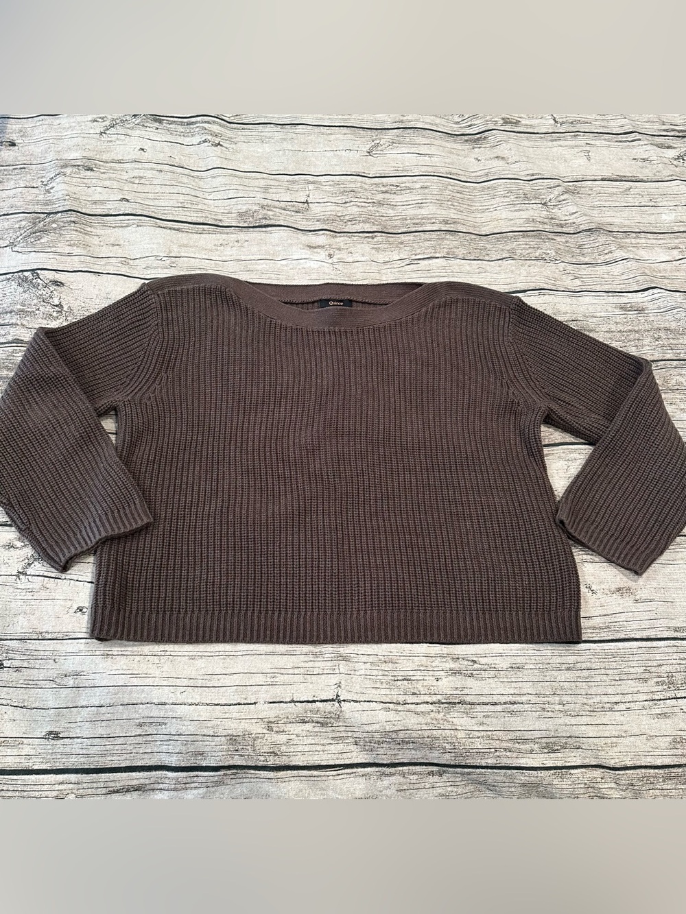 Quince Women's Organic Cotton Chocolate Brown Ribbed Boatneck Sweater Size M